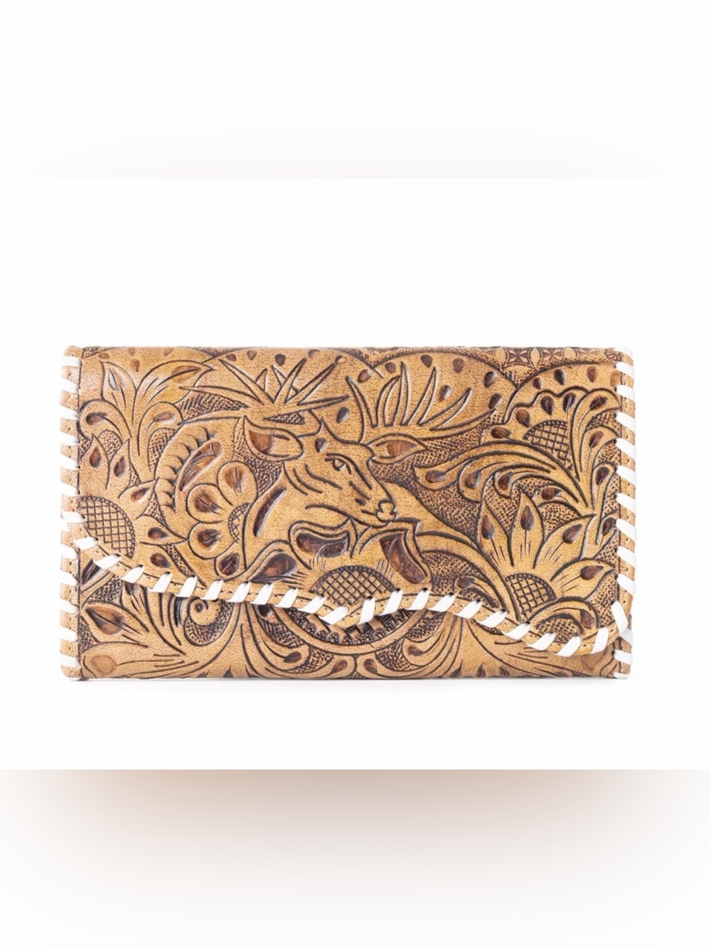 Western Wallet Hand-Tooled Brown Leather Wallet Clutch